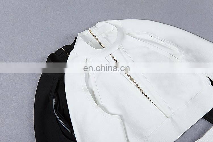 Amigo 2017 christmas party bandage dress 2pcs dresses with white long sleeve hollow out crop top and midi high vent skirt