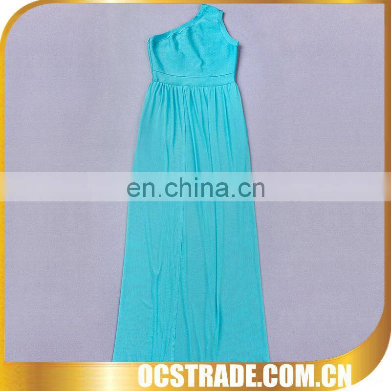 2014 blue mesh maxi one shoulder draped cocktail dresses