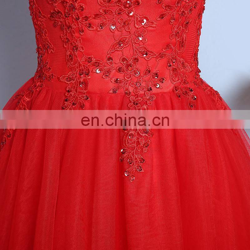 Elegant High Neck Sweet Red Capped A Line Knee-lemgth Tulle Backless Sequins Appliqued Evening Dress