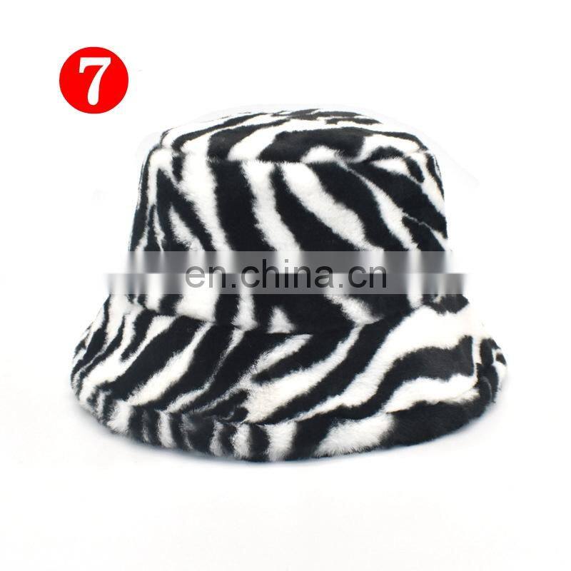 Fall Winter Cow Reversible Hats Female Plush Bucket Hats Leopard zebra design Warm For Women street