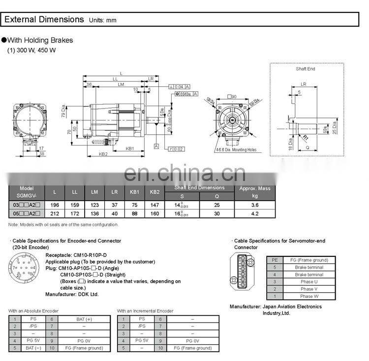 YASKAWA SGMGV series 850W servo motor SGMGV-09ADC61