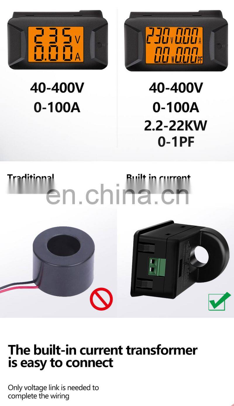 100A 220VAC 380VAC Power Meter Digital Voltmeter Ammeter Watt Meter Voltage Current Power Monitor electric Tester Volt 40-440V