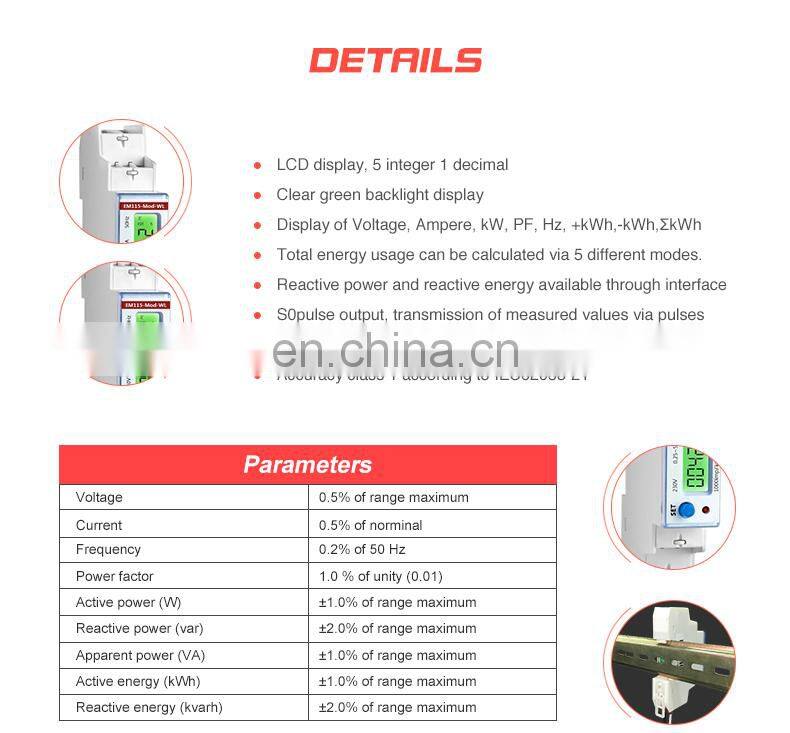EM115-Mod-WL 230V 5(6)A single phase wireless LoRa din rail smart energy meter 18mm wide