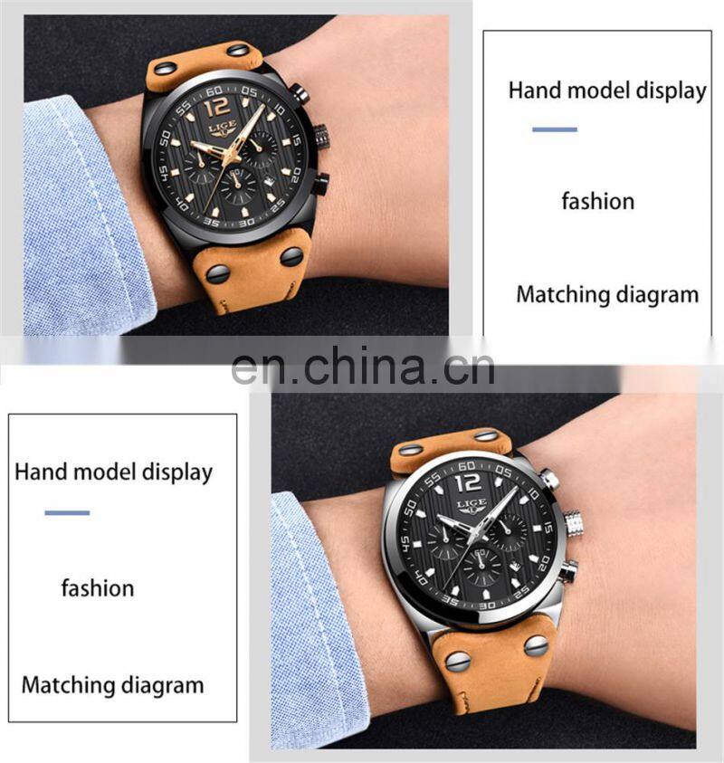 LIGE 9890 New Fashion Sport Mens Watches Luxury Brand Chronograph Men Watch Waterproof Multifunction Quartz Male Wristwatch