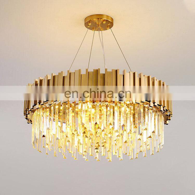 Hotel wedding lobby large decorative hanging light gold home modern stainless steel luxury crystal chandelier