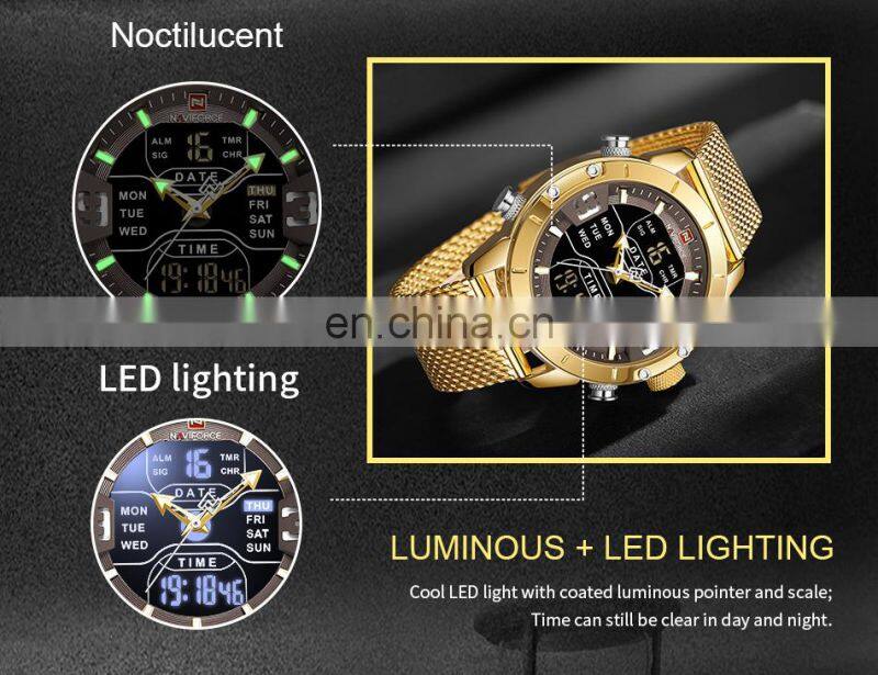 NAVIFORCE 9117 Luxury Quartz Movement Steel Watch Stainless Steel Week Display Luminous Wristwatches Wholesale Watches