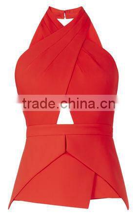 2015 china manufacturer customized fashion ladies red sleeveless peplum tops