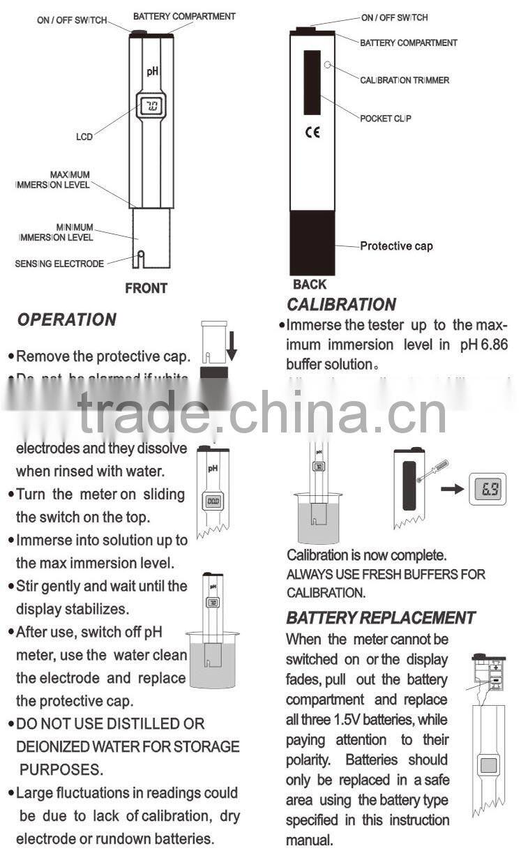 Hot sale high accuracy lab pen type pH meter