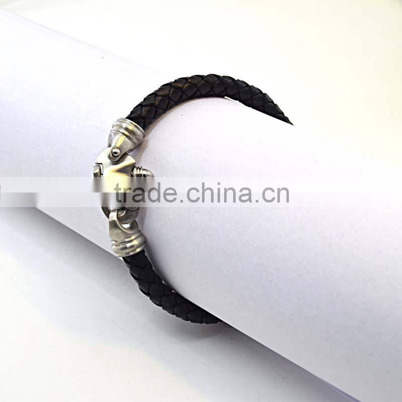 Stainless steel lock bracelets for women genuine black leather bracelets