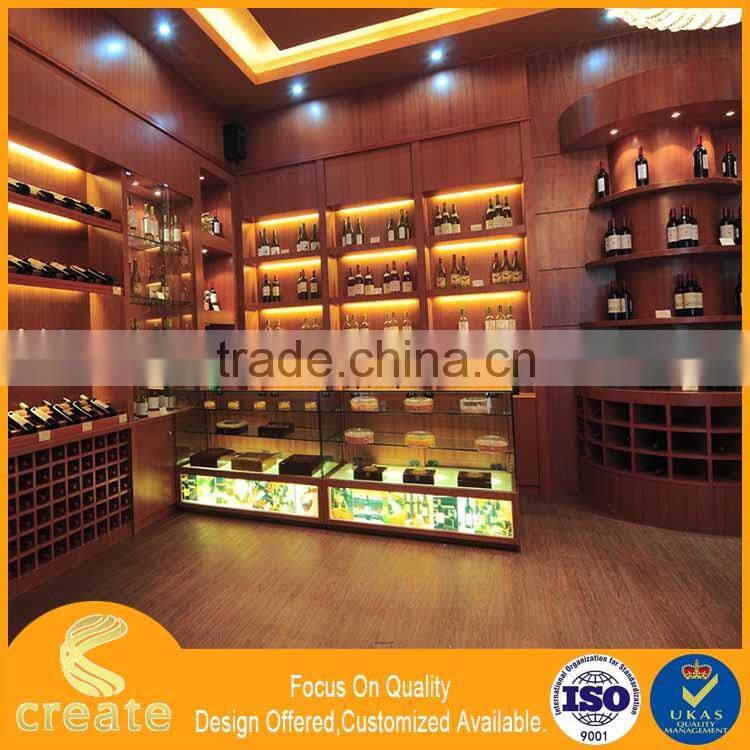 Modern cherry wooded red wine shop furniture display showcase/wine rack/wine stand