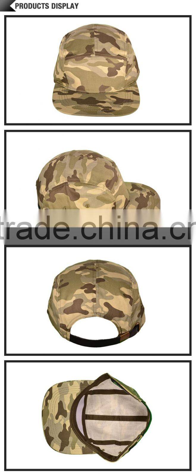 Fashion custom flat top stylish pattern design cotton twill military style cap for promotion