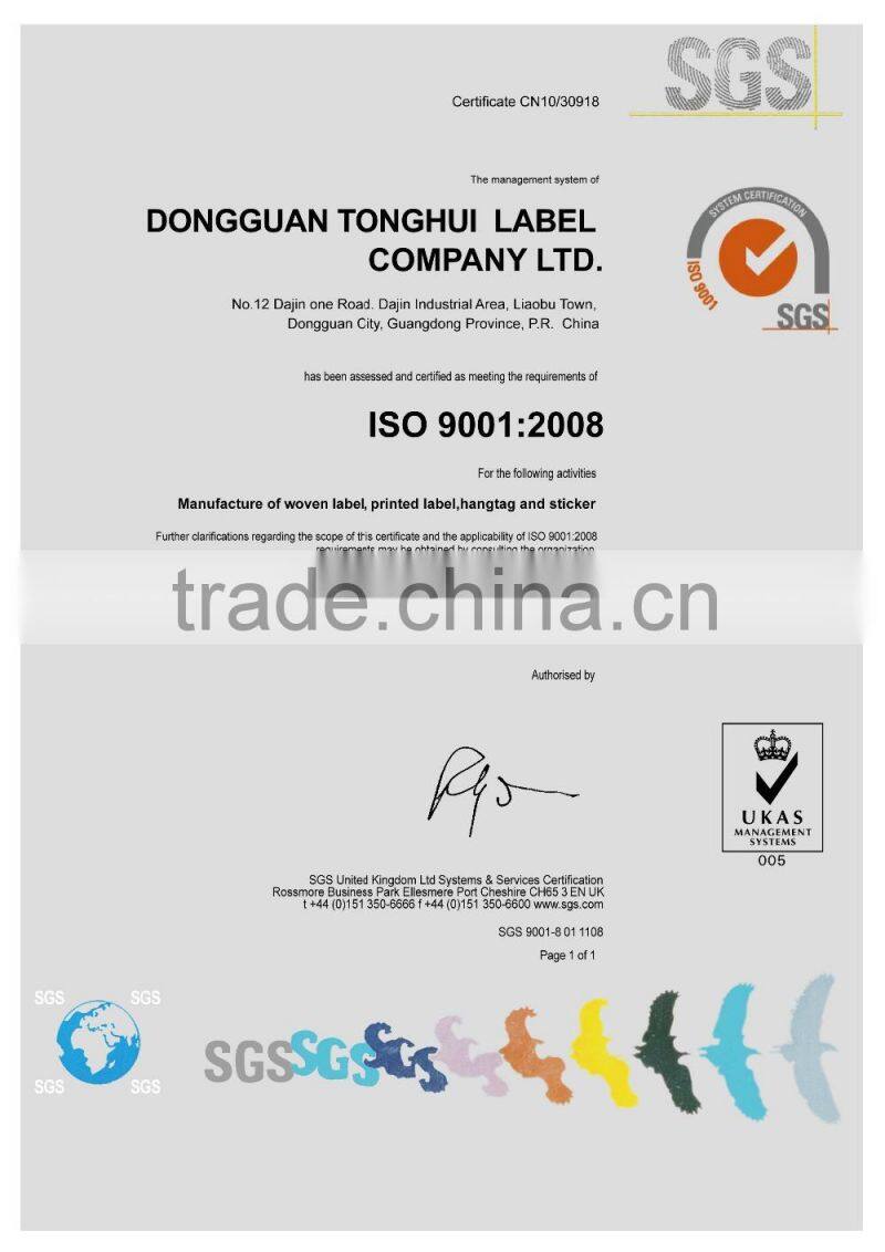 china supplier custom good quality stain size label free sample