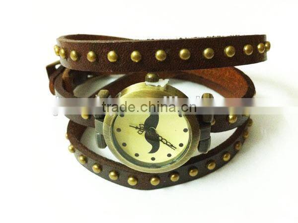 SWH 0651-3 China wholesalef genuine leather squre nail strap wrap ladies bracelet wrist watch