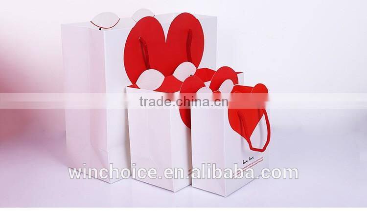 LOVE heart shape , Ivory board /art paper bag ,shopping promotion bag ,cotton rope handle