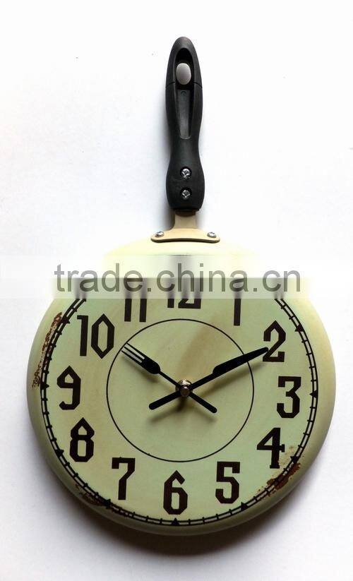 Vintage Pan Kitchen Wall Clock,2015 Country Style Frying Pan Wall Clock