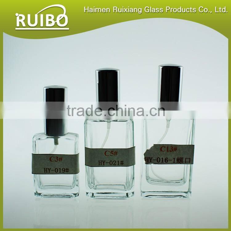 Hot sale 30ml 50ml cube perfume glass bottles with pump sprayer and aluminum cap