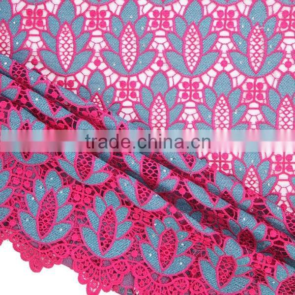 2016 High quality guipure cord lace embroidery fabric with stones latest style custom lace fabric for wedding dress