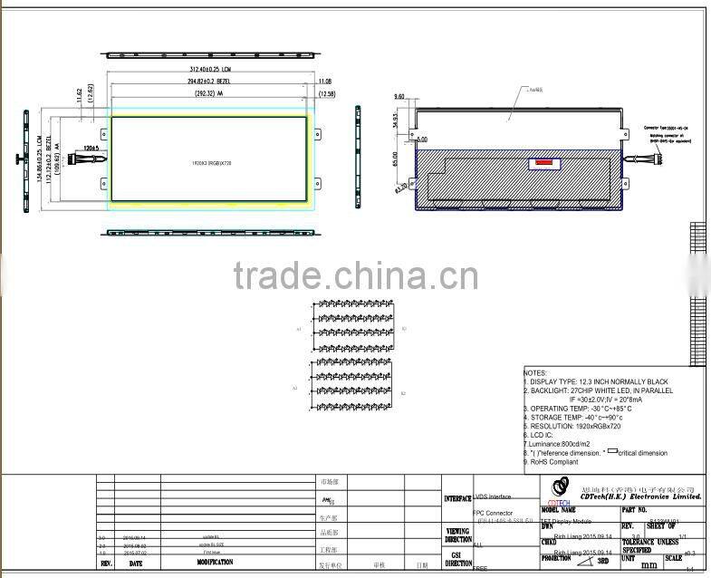 Grade A+ LCD Panel 12.3inch lcd monitor with BNC input