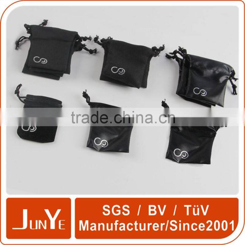 Manufacturer black leather drawstring pouches bag