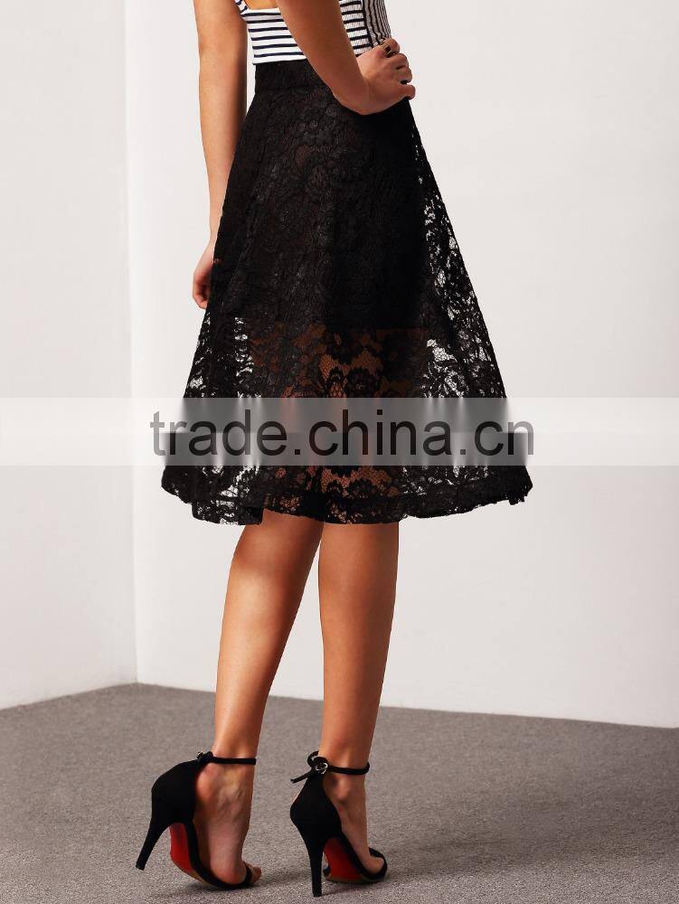 ladies sexy perspective 2 layers lace skirt