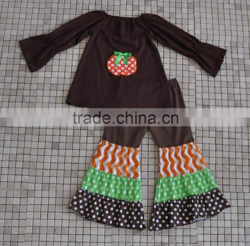 2016 New Arrival Winter Fall Baby Clothing Pumpkin Tops Ruffle Pants Halloween Outfits