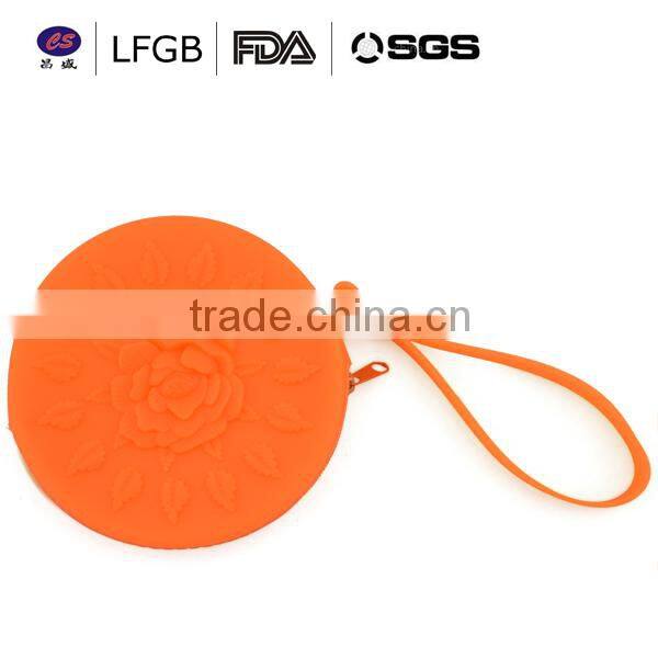 Eco-friendly rose embossed silicone coin wallet / coin purse key word with zipper