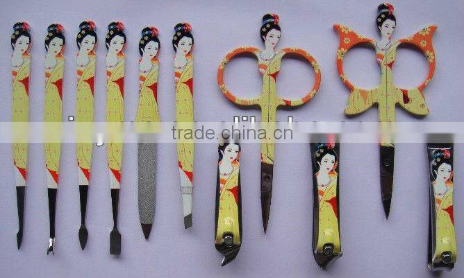 red/yellow disposable stainless steel manicure set 11pcs,nail care set for beauty