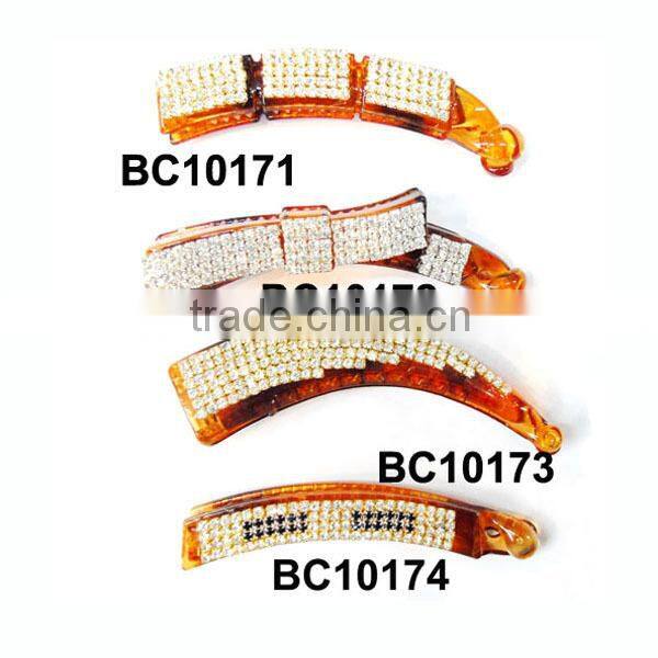 shining crystal banana clip brown plastic hair clips in stock