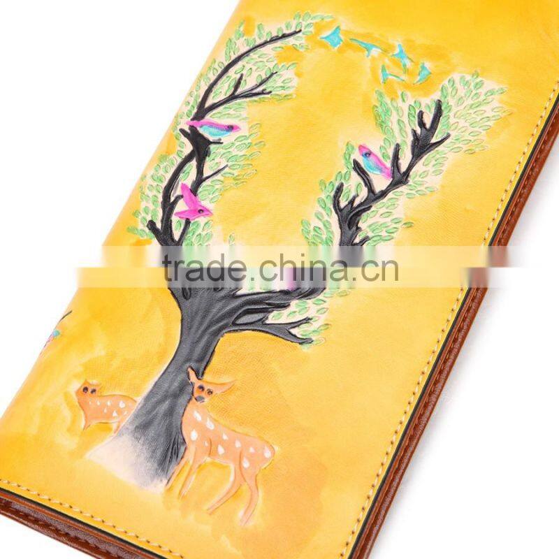 Latest beatiful cartoon pattern fresh yellow clutch purse ladies mujer cartera