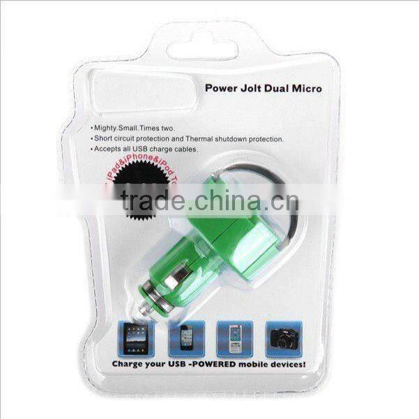 Car Charger With Dual USB Interfaces Compatible For iPad/iPhone/iPod Touch (micro usb car charger/dual usb car charger)