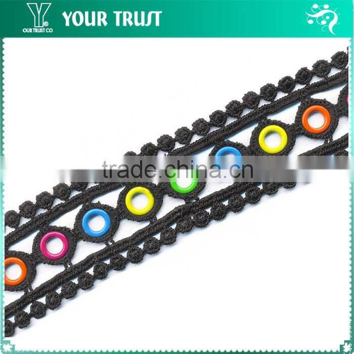 7MM Gunmetal Metal Grommet Cross Black Leather Tide Up Trimming