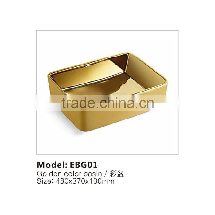 Counter-Mounted Ceramic Vessel Sink with Golden Painting EBG01