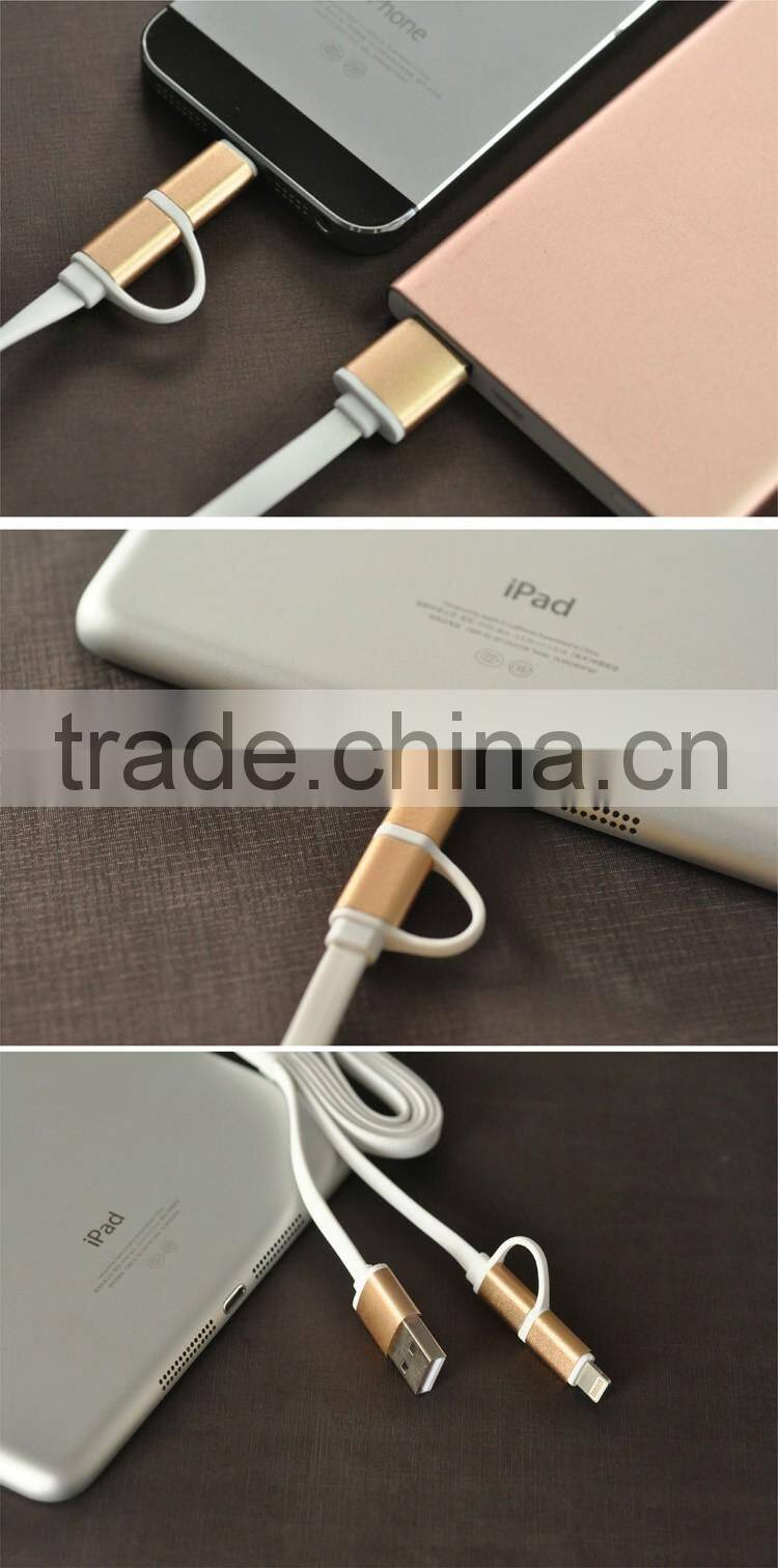 New Arrival High Speed 2 in 1 Flat Noodle USB Date Cable For IOS 8 Pin & Android
