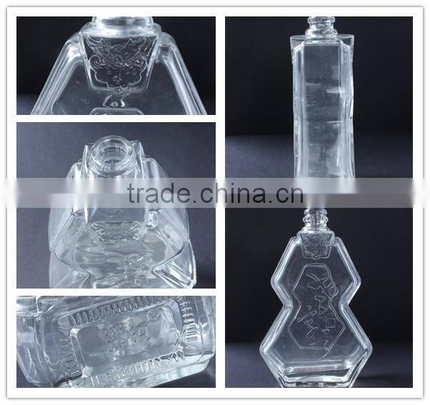 china 450ml empty clear unique shape red glass wine bottle for liquor
