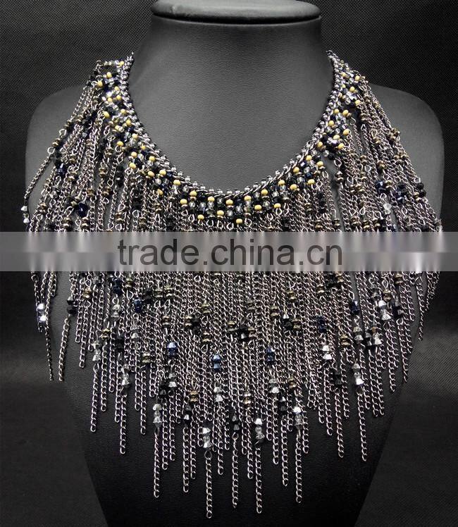 Water Drop Tassel Collar Necklace For Women Crystal Bead Brand Necklace Fashion Jewelry