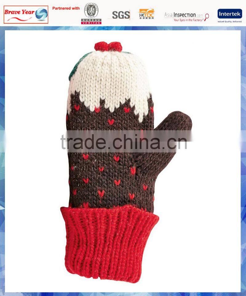 100% acrylic women christmas pudding knitting mittens