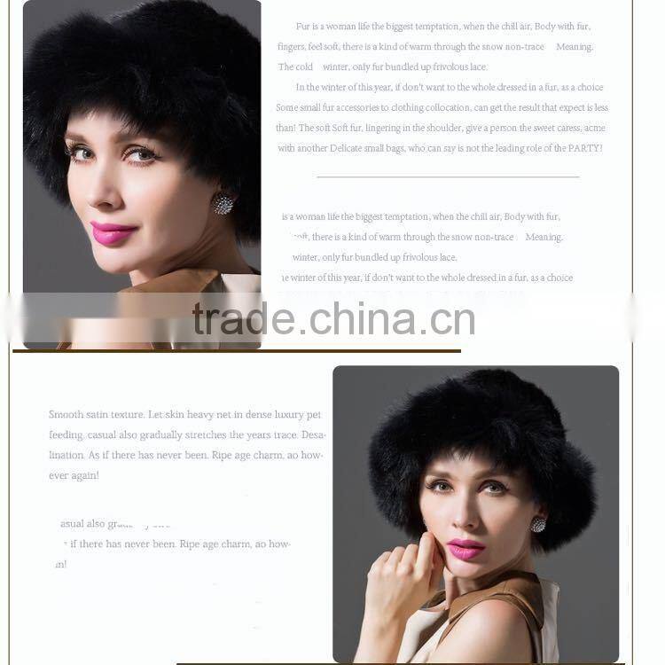 New Design Genuine Winter Warm Knitted White Mink Fur Hat with Fox Fur Trim for Women