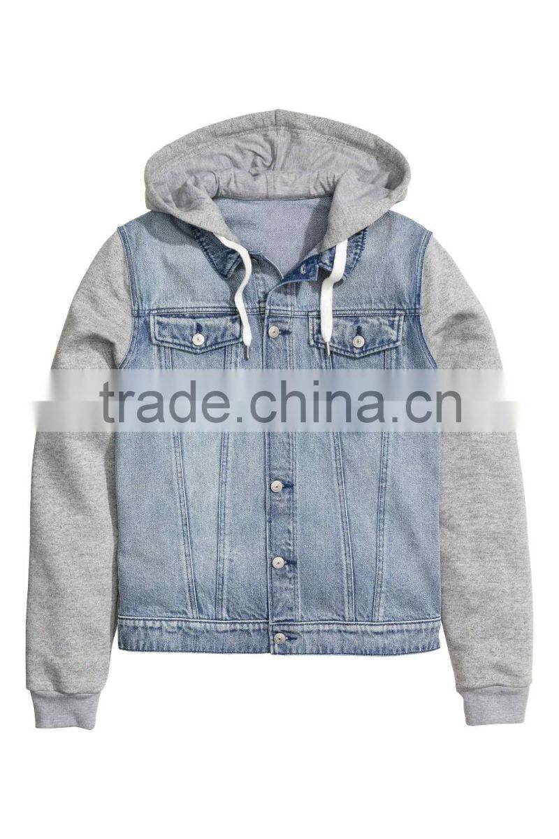 Oem low MOQ high quality white drawstripe cotton denim tone fashion men wholesale plain hoodie jackets