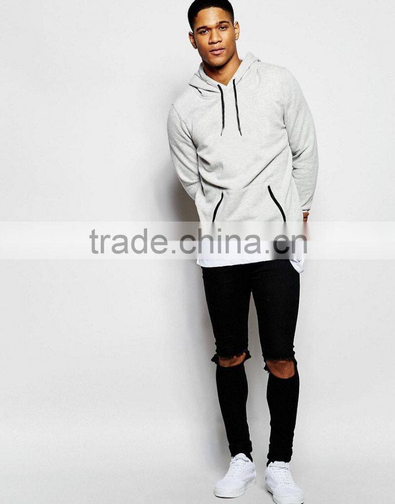 cheap custom white men casual 100% cotton with pocket longline wholesale blank pullover hoodies