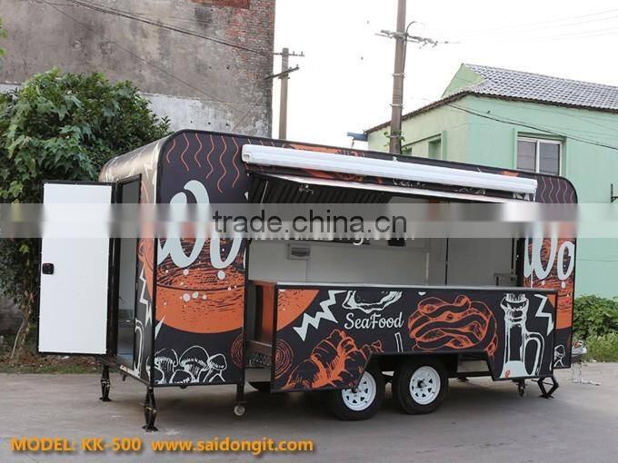Mobile fast food car big wheels outdoor food cart catering