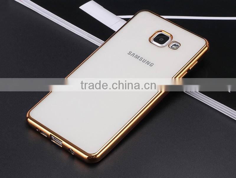 Electroplated Gold edge borders Chrome Soft TPU Phone Case for Samsung A5100 A7100 Transparent Clear Cover