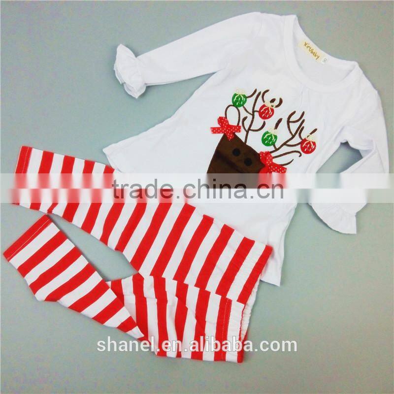 Hot sale kids stripe clothes lovely girls outfits fall baby clothes 2015 christmas children clothing