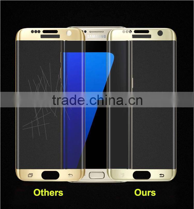 Hot !!!!! Full Coverage Golden Anti-shock Tempered Glass Screen Protector for Samsung S7 Edge