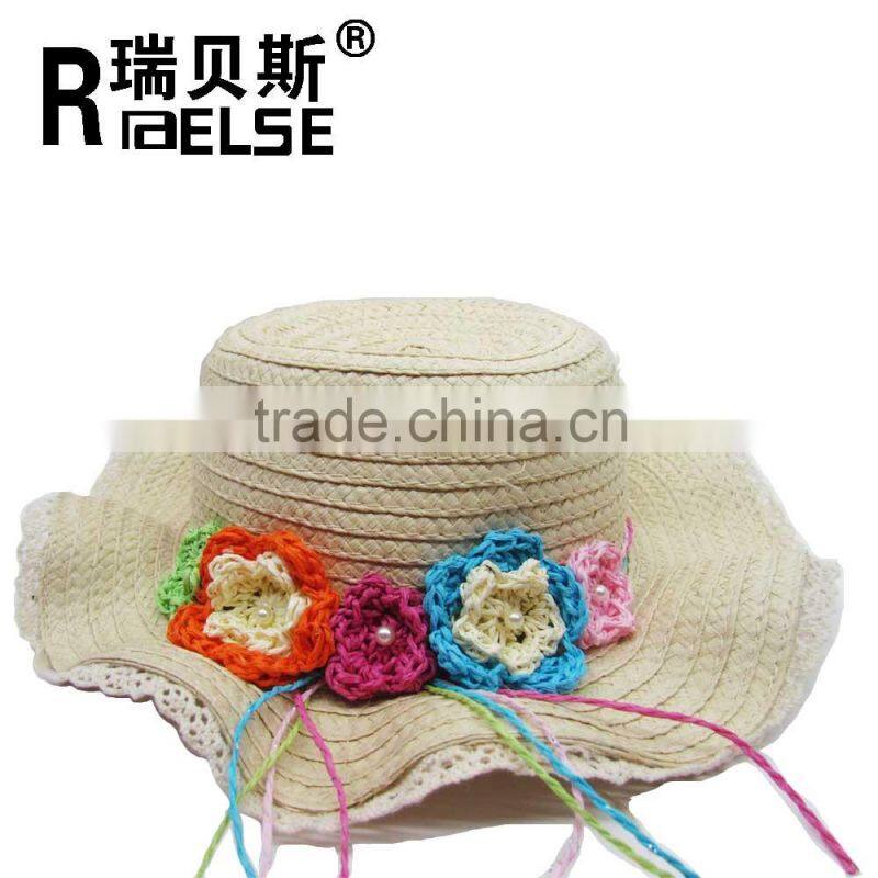 Fashion straw hat promotion for girl with lace and flower hats for women
