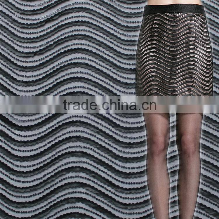 fashion 100% polyester african net black lace fabric/beaded sequins bridal lace for apparel