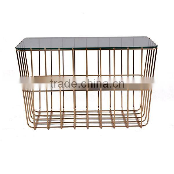 2016 NEW round marble table tops rose gold metal wire coffee table