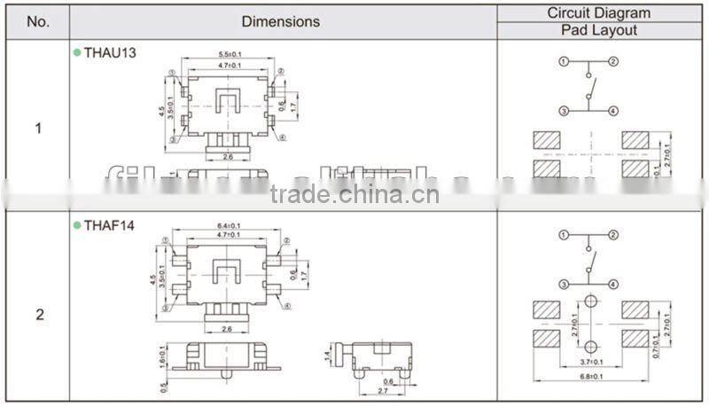 FTHAF14 3.5X4.7 horizontal tactile push button led touch switch smd