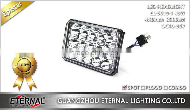 4x6in 45W high power sealed dual beam 4x4 truck trailer vehicles high power driving led headlight headlight replacement