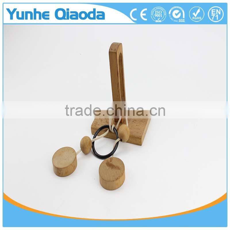 string puzzle on wood base Classical Wooden Puzzle Set Solution Rope Central Brain Teaser for Adults Game