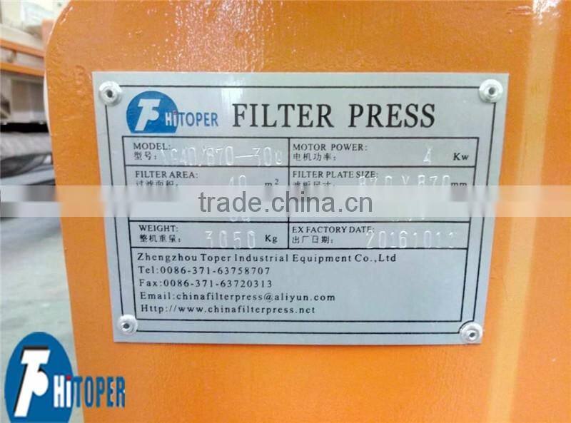 Environmental friendly 40m2 filter press, manual or automatic discharge filter press